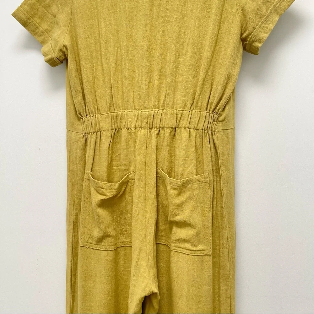 Rachel Pally Rocco Linen Short Sleeve Cropped Mustard Jumpsuit Size Small